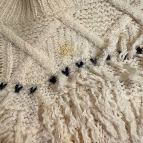 CLUB MONACO Cable knit sweater Ivory /Navy, STAINS ON FRONT, Size: S, Preowned - Picture 3 of 5